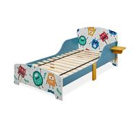 Relaxdays Cama Infantil con Estante, Baja, Somier Láminas, Barandillas, Diseño Monstruos, MDF, 60x94x143 cm, Multicolor, Madera, 60 x 94 x 143 cm