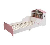 Relaxdays Cama infantil con estante casita blanco,fucsia
