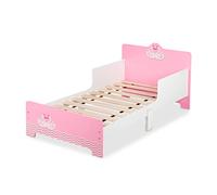 Relaxdays Cama Infantil Diseño Cisne, Bordes Anticaída, Somier Láminas, Barandillas, 60 x 77 x 143 cm, MDF, Blanco/Rosa, Tablero de Fibras