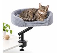 Relaxdays Cama para Gatos de Escritorio Giratoria 360°, Gris y Negro | Cesta con Cojín Lavable y Abrazadera Hasta 25 kg, 44 x 33 cm