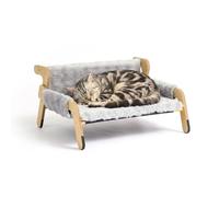 Cama para Gatos Relaxdays, de Felpa, Hamaca elevada con Estructura de Pino, 28,5x53x45,5 cm, Gris/Natural