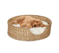 Relaxdays Cama para Perros y Gatos, Camita Mascotas Redonda, 15 x 49 cm, Hierba Marina, con Cojín, Natural y Crema, Fibra Vegetal