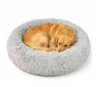 Cama Relaxdays para Perros y Gatos, Redonda de Felpa, Ø 100 cm, para Perros medianos, Lavable, Gris