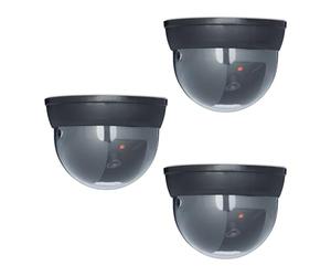 Relaxdays Cámara Seguridad Falsa, Set 3, LED Intermitente, Exterior/Interior, a Pilas, Videovigilancia Mentira, Negro