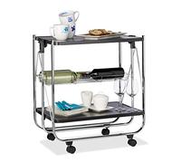 Relaxdays Camarera Plegable para Cocina con 4 Ruedas, Cesto de Rejilla y 2 Baldas, Acero, Negro, 68,5 x 68 x 40,5 cm