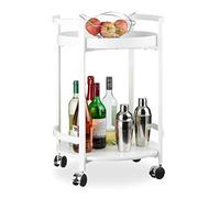 Relaxdays Camarera Redonda con 2 Repisas, Madera y Acero, Blanco, 71 x 50 x 46 cm