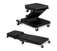 Relaxdays Camilla de Mecánico con Ruedas, Resiste 150 kg, Taburete Taller 2 en 1, Plegable, Giro 360º, para Coche, Negro, Gomaespuma, 12 x 91 x 41 cm