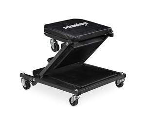Relaxdays Camilla de Mecánico con Ruedas, Resiste 150 kg, Taburete Taller 2 en 1, Plegable, Giro 360º, para Coche, Negro