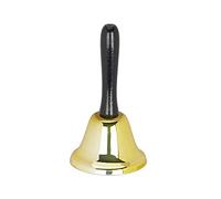 Relaxdays Campana de Mano, Sonido Alto, hierro y madera, Timbre de recepción, Escuela & Hotel, Decoración navideña, 12 cm, Oro