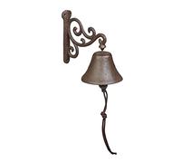Relaxdays Campana Pared Arabescos Hierro Fundido, Diseño Envejecido, Retro, con Cuerda, Timbre para Exterior, Marrón