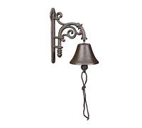 Relaxdays Campana Pared Diseño Envejecido, Hierro Fundido, Timbre Jardín Retro, Cuerda, Exterior, Campanilla, Marrón