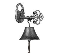 Relaxdays Campana Pared Diseño Llave, Estilo Envejecido, Hierro Fundido, con Cuerda, Timbre Exterior, Negro y Plateado, Aluminio, 20 x 11,5 x 18 cm Aprox