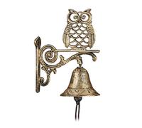 Relaxdays Campana pared hierro fundido con búho marrón,oro