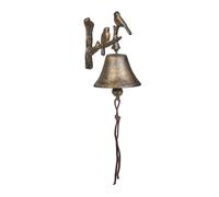 Relaxdays Türglocke Gusseisen Vögel Campana Pared Rama Pajaritos, Timbre Jardín con Cuerda, Campanilla Mural, Retro, Color Bronce, Hierro Fundido, 20 x 10 x 13 cm Aprox