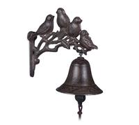 Relaxdays Campana timbre decorada con pájaros marrón oscuro