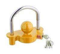 Relaxdays Candado para Enganche Remolque, Incluye 5 Llaves, Cerradura Protección Antirrobo Caravanas, Amarillo/Plata, Aluminio, 15 x 15.5 x 7.5 cm