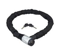 Relaxdays Candado de Cadena Stable, Antirrobo para Bicicletas y Motos, Dos Llaves, Seguro, Estable, Exterior, Negro, 100 cm