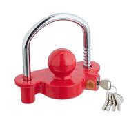 Relaxdays Candado para Enganche Remolque, Incluye 5 Llaves, Cerradura Protección Antirrobo para Caravanas, Rojo/Plateado