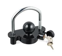 Relaxdays Candado Remolque, Protección Antirrobo, Sistema de Seguridad para Enganches, 2 Llaves, Negro/Plateado, Acero, 14,5 x 15,5 x 7,5 cm