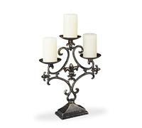 Relaxdays Candelabro Antiguo 3 Brazos, Soporte Porta Velas Vintage, Hierro Fundido, 28,5 x 23 x 7,5 cm, Negro y Dorado