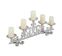 Relaxdays Candelabro Antiguo 5 Brazos, Soporte Velas Vintage, Portavelas, 1 ud., 20x59x9,5 cm, Hierro Fundido, Blanco