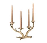Relaxdays Candelabro Cuerno Venado, Porta Velas Vintage, 4 Brazos, Hierro Fundido, 13x22x10,5cm, Dorado