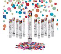 Relaxdays Cañón Confeti, Set de 12, 40 cm, Altura Efecto 6-8 m, Disparador Confetti, Piezas Papel Redondas, Multicolor, Hierro