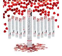 Relaxdays Cañón Confeti, Set de 12, 40 cm, Disparador Confetti Corazones, Altura Efecto 6-8 m, Plástico, Rojo