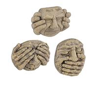 Relaxdays Caras para Árbol Set de 3, Inspiradas en los 3 Monos Sabios, Resistentes a la Intemperie, Colgantes, Beige