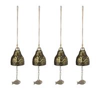 Relaxdays Carillones Viento, Set de 4, Juego Campanas Feng Shui, Estampado Fénix y Dragón, Jardín, Metal, Dorado