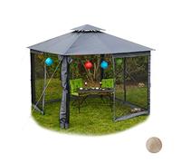 Relaxdays Carpa de jardín, Pabellón, Paredes Laterales con Cremallera, Mosquitera, Techo Impermeable, 3x3 m, Gris