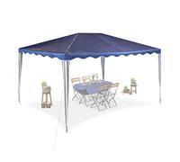 Relaxdays Carpa Techo Bordes Ondeados, 2,5x3x4 m, Poliéster, Acero, Impermeable, Resiste Rasgones, Azul Marino y Blanco, 250 x 300 x 400 cm