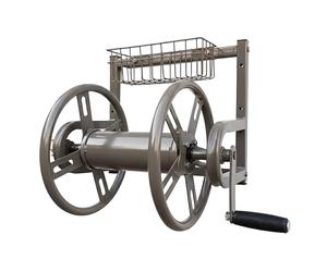 Relaxdays Carrete de Manguera en Acero Inoxidable para Pared 40 m Conector rápido marrón 56x48x42 cm