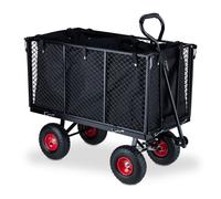 Relaxdays Carro Carretilla Mano, Carreta Jardín Grande, Laterales Plegables, Tela Extraíble, con Asa, hasta 500 kg, Negro/Rojo, Acero, 83 x 51 x 110 cm
