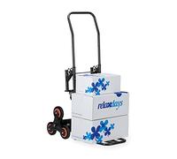 Relaxdays Carretilla Escaleras, Carro Transporte Plegable, máx. 50/150 kg, Ruedas Goma Maciza, Altura Regulable, Negro, Caucho, 124 x 54 x 77 cm