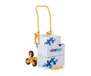 Relaxdays Carretilla Escaleras, Carro Transporte Plegable, máx. 50/150kg, Ruedas Goma Maciza, Altura Regulable, Amarillo
