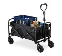 Relaxdays Carretilla Jardín, Plegable, 100 kg, Mango Telescópico, Ruedas Goma, Carro para Comprar, Camping, Playa, Negro, 10% plástico 50% poliéster 40% Acero, 1 Unidad