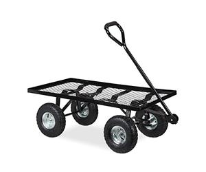 Relaxdays Carretilla Mano Plana, Jardín, con Ruedas Neumáticas, 34,5 x 51 x 96 cm, hasta 200 kg, Carreta Acero, Negro