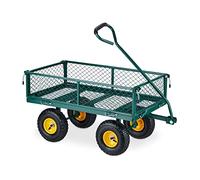 Relaxdays Grüner Handwagen Carretilla Mano, Práctica Carreta de Jardín, Neumáticos, Laterales Plegables, hasta 200 kg, Verde/Amarillo, Caucho, 50 x 50 x 110 cm