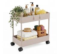 Relaxdays Carrito 2 Niveles con Ruedas, para Cocina/baño/Oficina, 38x39,5x21,5 cm, Beige