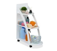 Relaxdays Carrito Auxiliar, 3 Niveles, 80 x 60 x 30 cm, Carro Cocina, Baño, MDF, Estantería con Ruedas, Estrecho, Blanco, Plástico, Tablero de Fibras