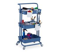Relaxdays Carrito Auxiliar, 3 Niveles, Multiusos para Cocina y Oficina, Camarera 86 x 43 x 34 cm, Metal y Plástico, Azul, Fieltro