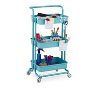 Relaxdays Carrito Auxiliar, 3 Niveles, Multiusos para Cocina y Oficina, Camarera 86x43x34 cm, Metal y Plástico, Turquesa, Acero