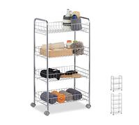 Relaxdays Carrito Auxiliar, 4 Estantes, 4 Ruedas, Carro Universal Cocina, Baño, Oficina, 77 x 40,5 x 26,5 cm, Plateado