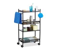 Relaxdays Carrito Auxiliar de 4 Pisos, Carro Cocina, Baño, Camarera, Almacenaje, Metal, 1 Ud., 81 x 26 x 50 cm, Negro