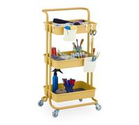 Relaxdays Carrito Auxiliar, 3 Niveles, Multiusos Cocina y Oficina, Camarera 86x42,5x36 cm, Metal y Plástico, Amarillo, Acero