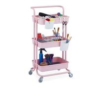 Relaxdays Carrito Auxiliar, 3 Niveles, Multiusos para Cocina y Oficina, Camarera 86 x 43 x 34 cm, Metal y Plástico, Rosa