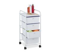 Relaxdays Carrito Auxiliar, 4 Cajones, Metal y Plástico, Carro con Ruedas para Baño, Cosméticos, 74 x 33 x 39 cm, Blanco