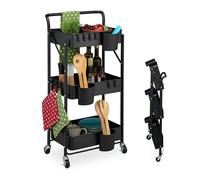 Relaxdays Carrito Auxiliar con Ruedas, 3 Niveles, Carro Cocina y Oficina, Verdulero, 89 x 44,5 x 29 cm, Camarera, Negro, Acero