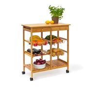 relaxdays Carrito Auxiliar con Ruedas, Aprox. 80x67x37cm, Carro con 2 Cajones y 3 Cestas, Estantes Bambú, Marrón Natural